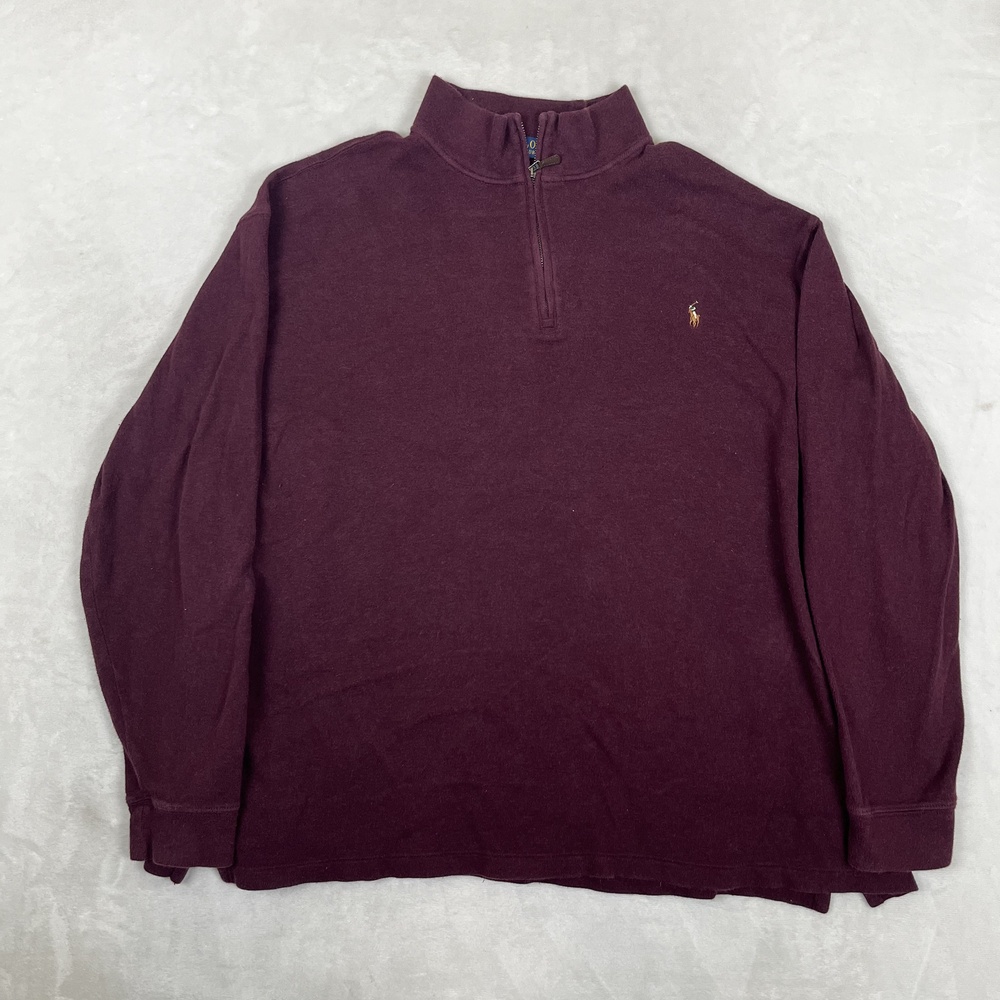 Polo Ralph Lauren Sweater Mens 3XLT Red Cotton 1/4 Zip Mock Neck Pullover Knit